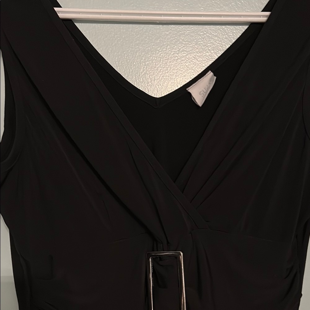 Suzy Shier Black Mini Dress with Buckle Detail, sleeveless size large - Picture 4 of 8